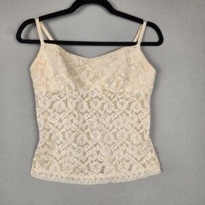 Vicky Form Lace Camisole Womens Large Beige Sheer Floral Lingerie Top Style 2039